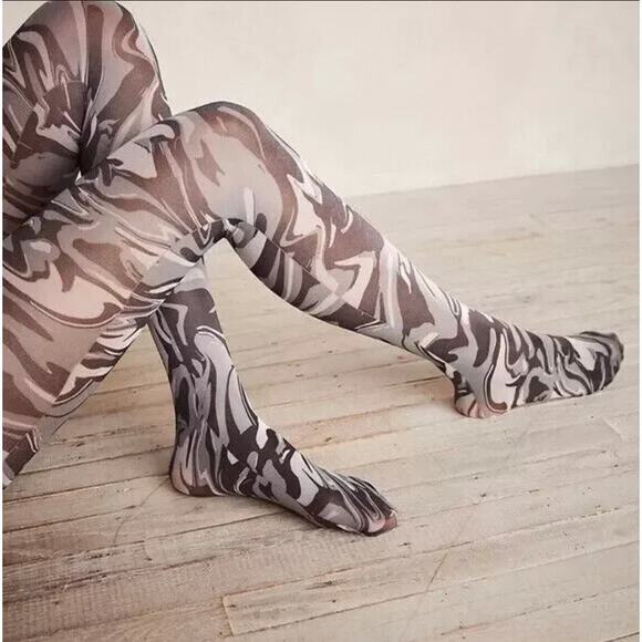 New! Free People Gray Black Time Warp‎ Tights Women’s one size - Picture 1 of 8